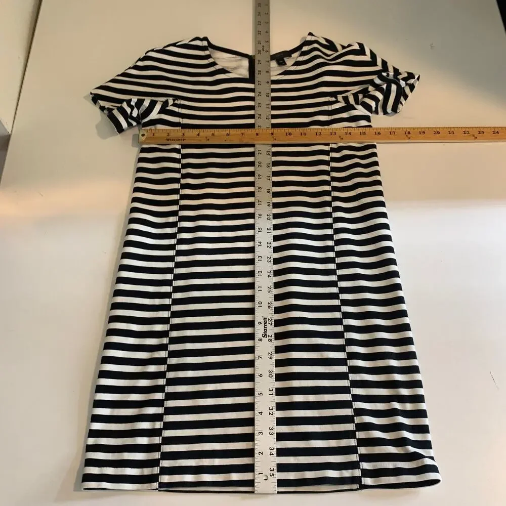 J Crew T Shirt Dress Women PXS Petite Black White Straight Short Sleeve Back Zip